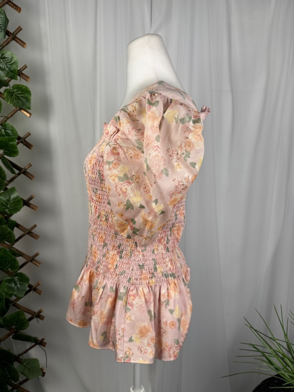 Rachel Parcell Pink Floral Smocked Peplum Blouse - Picture 3 of 7
